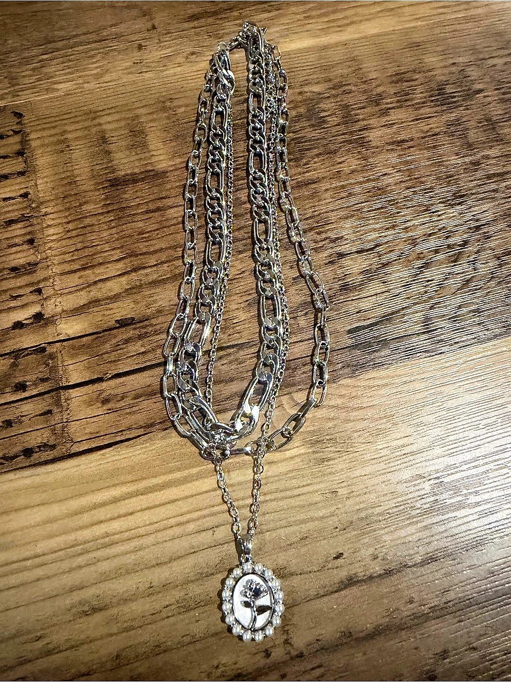 Silver-Tone Layered Pendant Necklace Like New